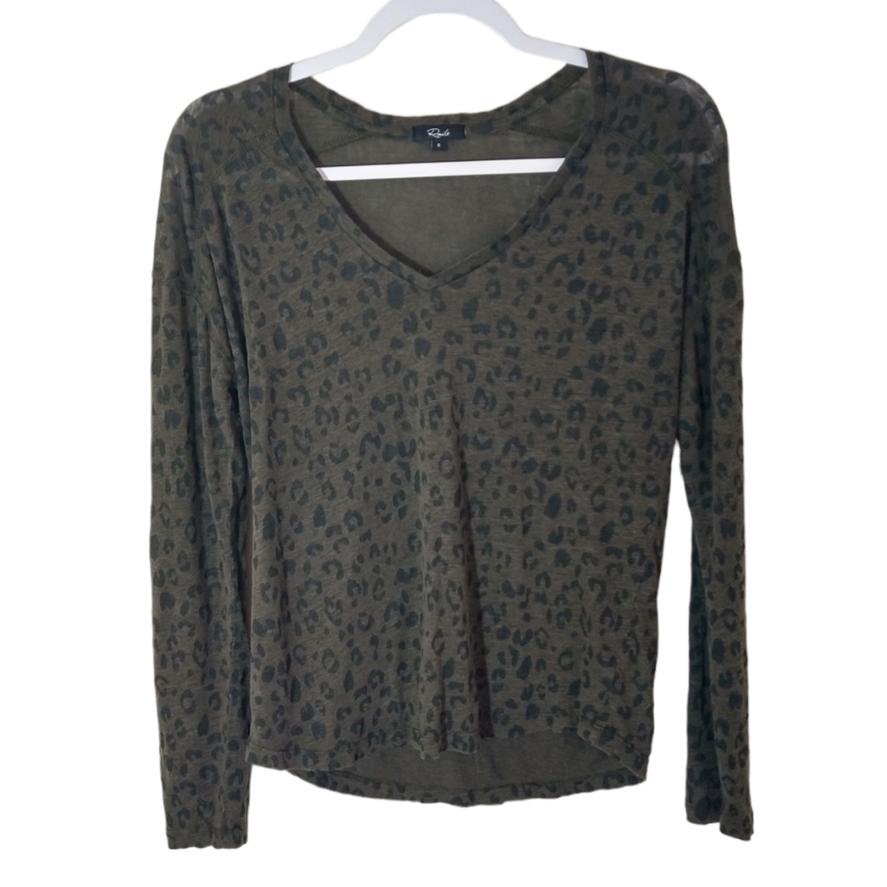 Rails Sami Linen blend lagenlook olive cheetah print shirt top size Small